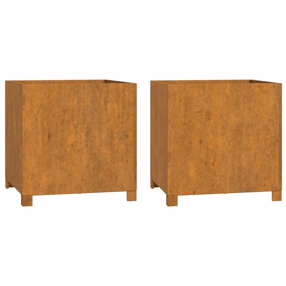 Berkfield Home Set of 2 Rusty Corten Steel Planters with Legs, Brown, W/D/H: 49 x 47 x 50 cm – 2
