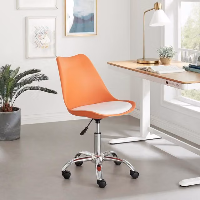 FurnitureboxUK Oslo Scandi Inspired Swivel Office Task Chair with Orange Faux Leather Seat and White Metal Base