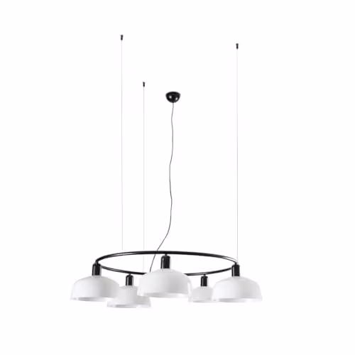 Netlighting FARO Barcelona Tatawin Medium 5 Light Cylindrical Pendant Ceiling Light in Black and White with Glass Shades