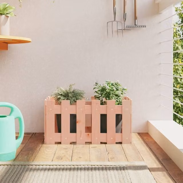 Berkfield Home Garden Planter with Fence Design in Brown, Solid Wood, W/D/H: 60 x 30 x 30 cm – 1