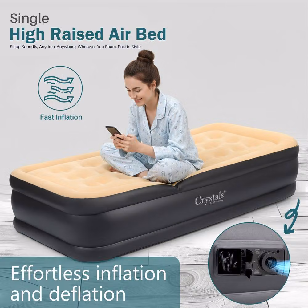 Crystals Single Inflatable Air Bed Mattress with Electric Pump, Beige, W: 90 cm, L: 200 cm – 9