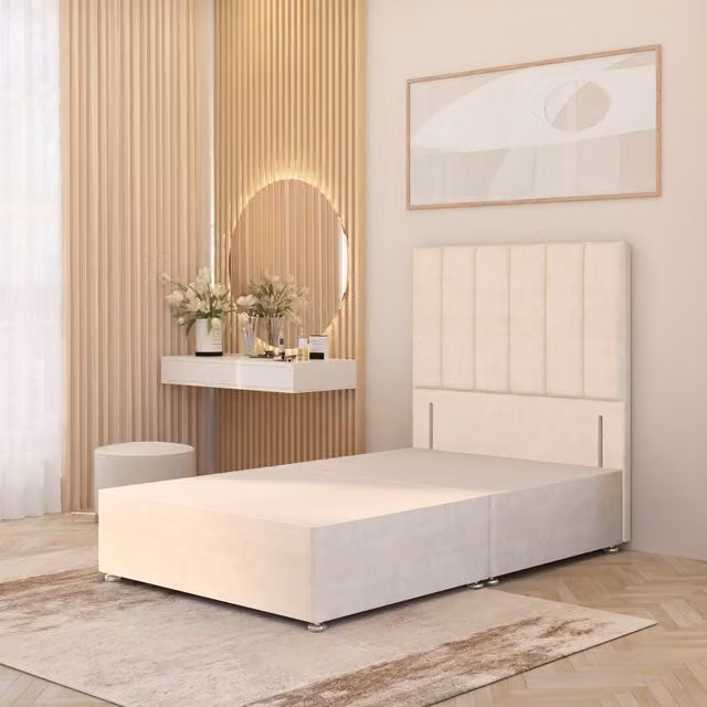 Somnior Beds Ltd Modern Upholstered Velvet Divan Bed Base with Drawers, White/Yellow, W/D/H: 140 x 200 cm