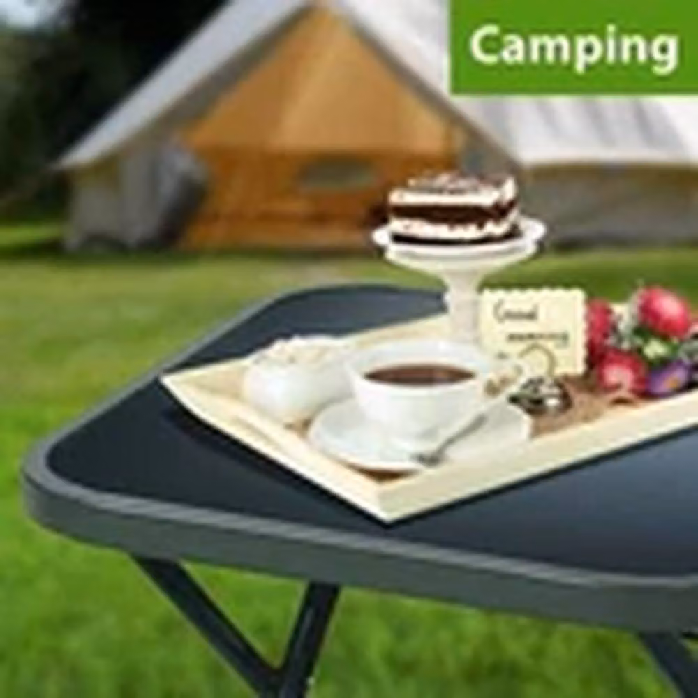 EONLION Black Folding Side Table with Glass Top for Garden and Home – 3
