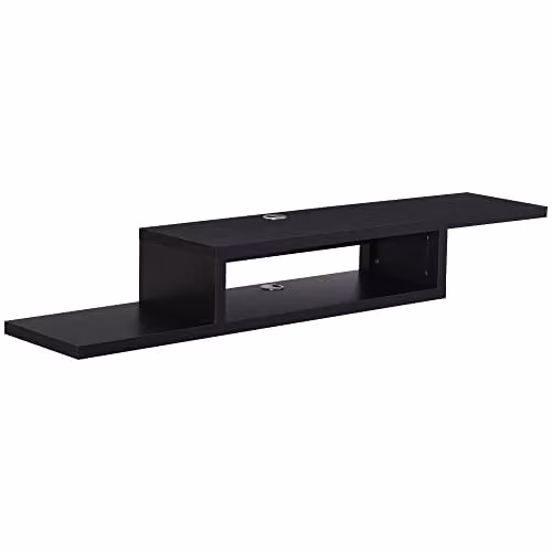 HOMCOM Minimalist Wall Mounted Floating TV Unit in Black and Grey Matt Finish – 1