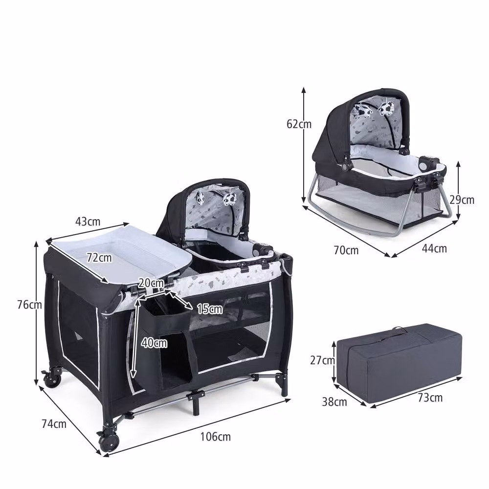 Costway Foldable Pack and Play Portable Baby Playard with Rocking Bassinet and Music Box, Multicolour – 6