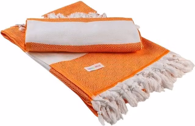 ARTG Hamamzz Marmaris Deluxe Orange Striped Cotton Towel W: 180 cm, H: 430 cm