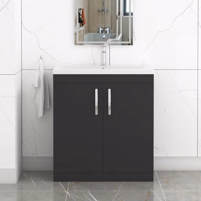 Royal Bathrooms Turin 800mm Matt Black Floor Standing 2 Door Vanity Unit with Mid-Edge Basin