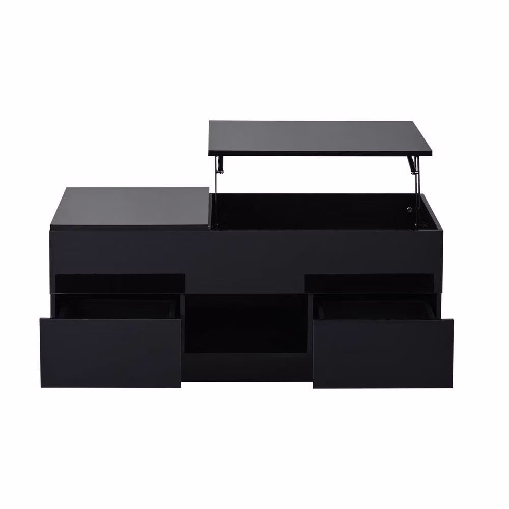 Merax High Gloss Lift-Top Coffee Table with Hidden Storage and LED in Black, W/D/H: 100 x 45 x 43 cm – 6