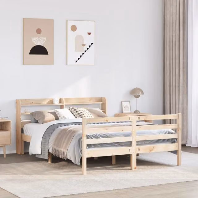 Berkfield Home Rustic Brown Solid Wood Bed Frame with Headboard, Side Compartments and USB Charging Port, W/D/H: 160 x 200 cm
