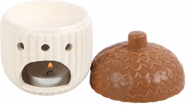 KDMK Autumn Acorn Ceramic Tealight Oil Burner in Multicolour and Yellow