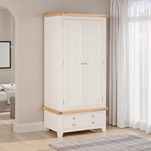 Seconique Windsor 2 Door 1 Drawer Wardrobe in Ivory/Oak, H 190 cm x W 90 cm x D 56 cm – 1
