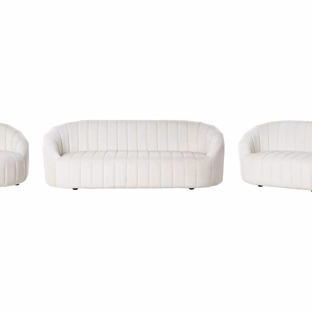 Wyld and Coco 6-Seater Off-White Velvet Tufted Sofa Set with Solid Wood Frame – 2
