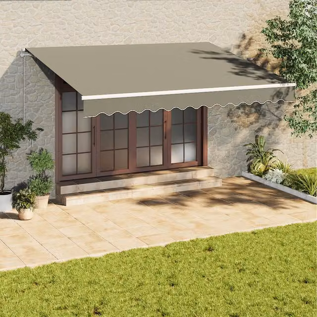 Livingandhome Grey Polyester Fabric Retractable Patio Awning with Folding Arms, Width: 400 cm