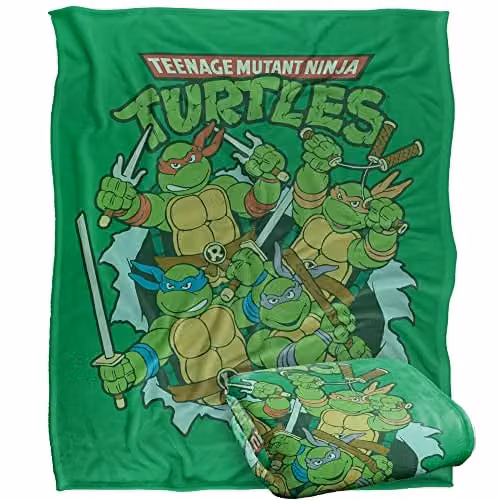 LOGOVISION Teenage Mutant Ninja Turtles TMNT Retro Super Soft Microfibre Throw Blanket, White, W: 152 cm x D: 127 cm