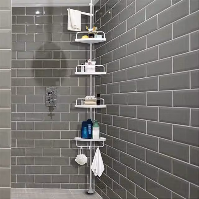 Nordara 4 Tier White and Silver Rustproof Adjustable Corner Shower Organiser – 1