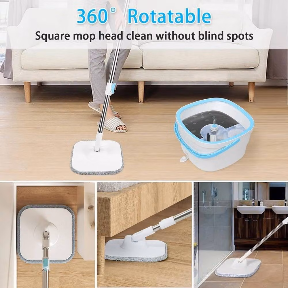 NESTLUNE Spin Mop and Bucket Set with Squeeze Wringer, White, H: 100 cm, W: 15 cm, D: 30 cm – 2