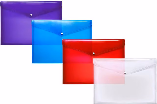 i-doodle Snap Transparent Plastic Envelope Folders, A5, Multicolour