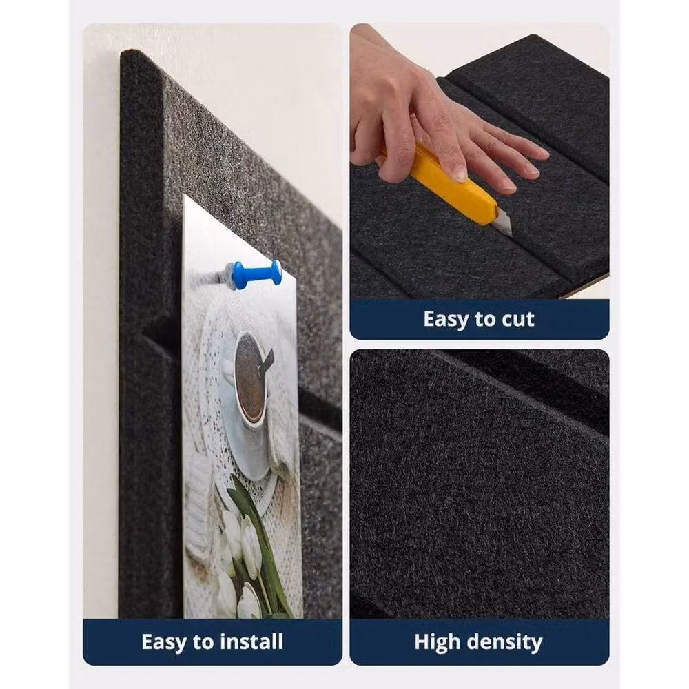 FLAVORA Self-Adhesive Wedge Acoustic Wall Panel Tiles in Black Polyester Felt – 3