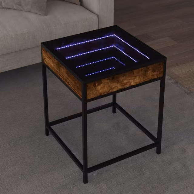 Berkfield Home Infinity LED Coffee Table in Smoked Oak Brown, W/D/H: 40 x 40 x 51 cm