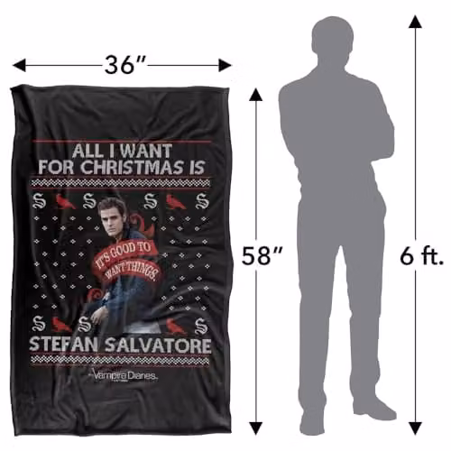 LOGOVISION The Vampire Diaries All I Want For Christmas Is Stefan Salvatore Super Soft Silky Touch Fleece Throw Blanket, W: 91 cm, D: 147 cm – 4