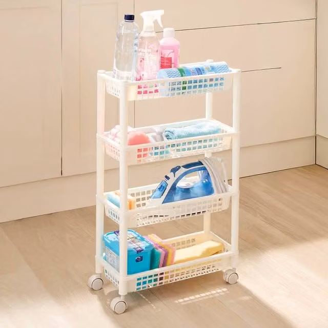 Clarsen Under Counter Rolling Storage Organiser with 4 Ventilated Trays, White