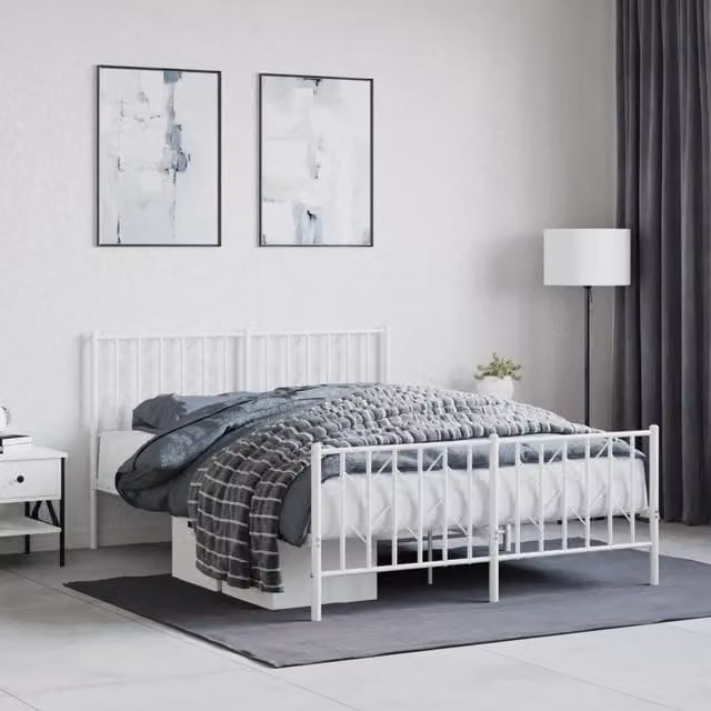 Berkfield Home Metal Bed Frame with Footboard, White, W/D/H: 140 x 190 cm – 1