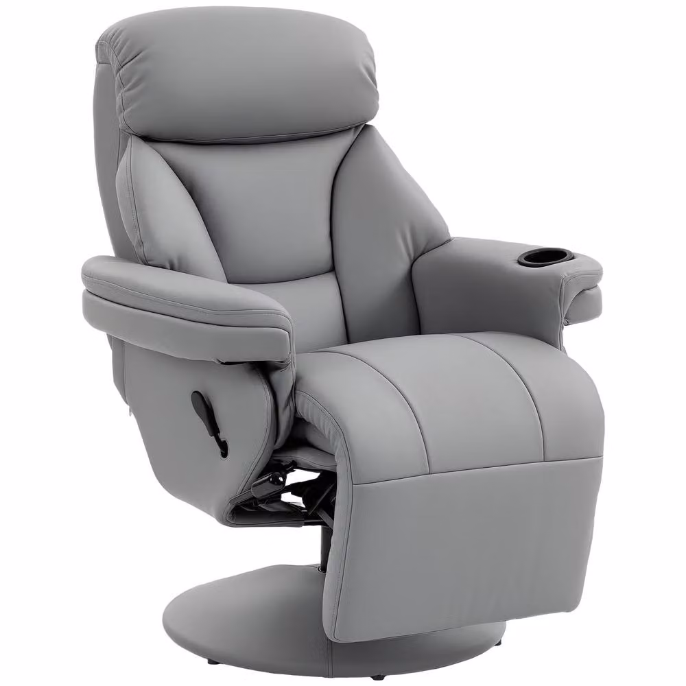 HOMCOM Grey Upholstered Reclining Armchair with 360 Degree Swivel and Adjustable Backrest – 2