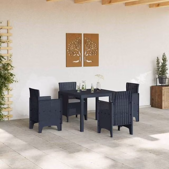 Berkfield Home Modern 5 Piece Anthracite Poly Rattan Garden Dining Set with Cushions – 1