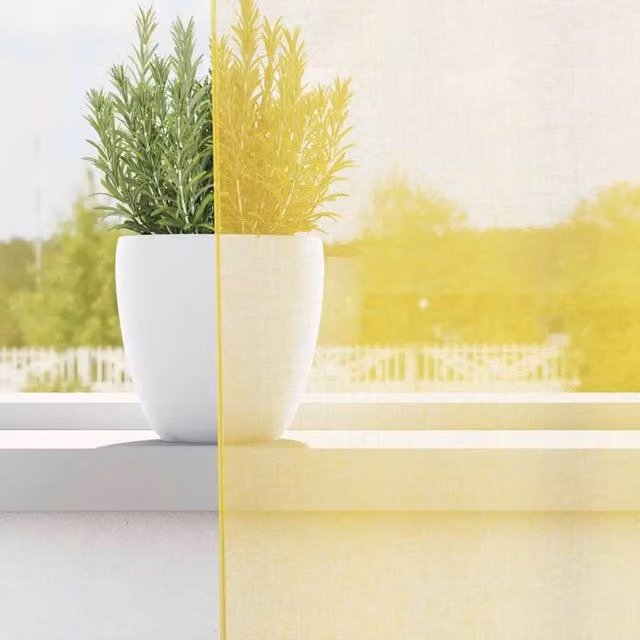 Berkfield Home Yellow Voile Fabric Curtain Panels with Eyelets, 2 Pack, W: 140 cm, H: 225 cm