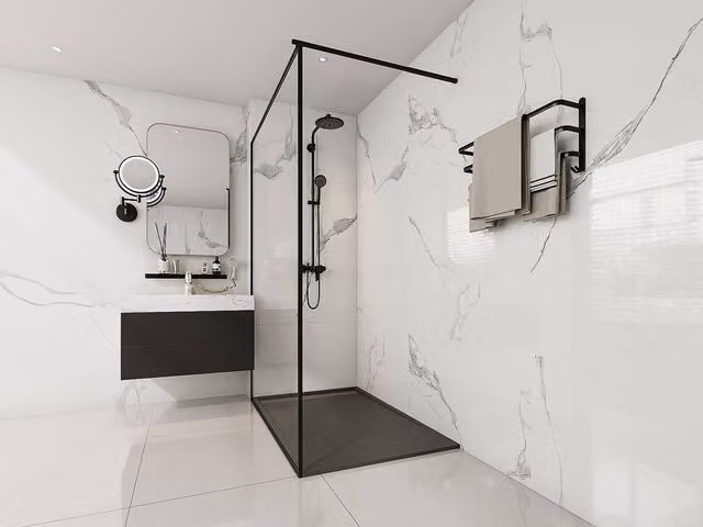 Vente-unique Lyrosa Rectangular Resin Shower Tray, Black, W: 140 cm, D: 90 cm – 1