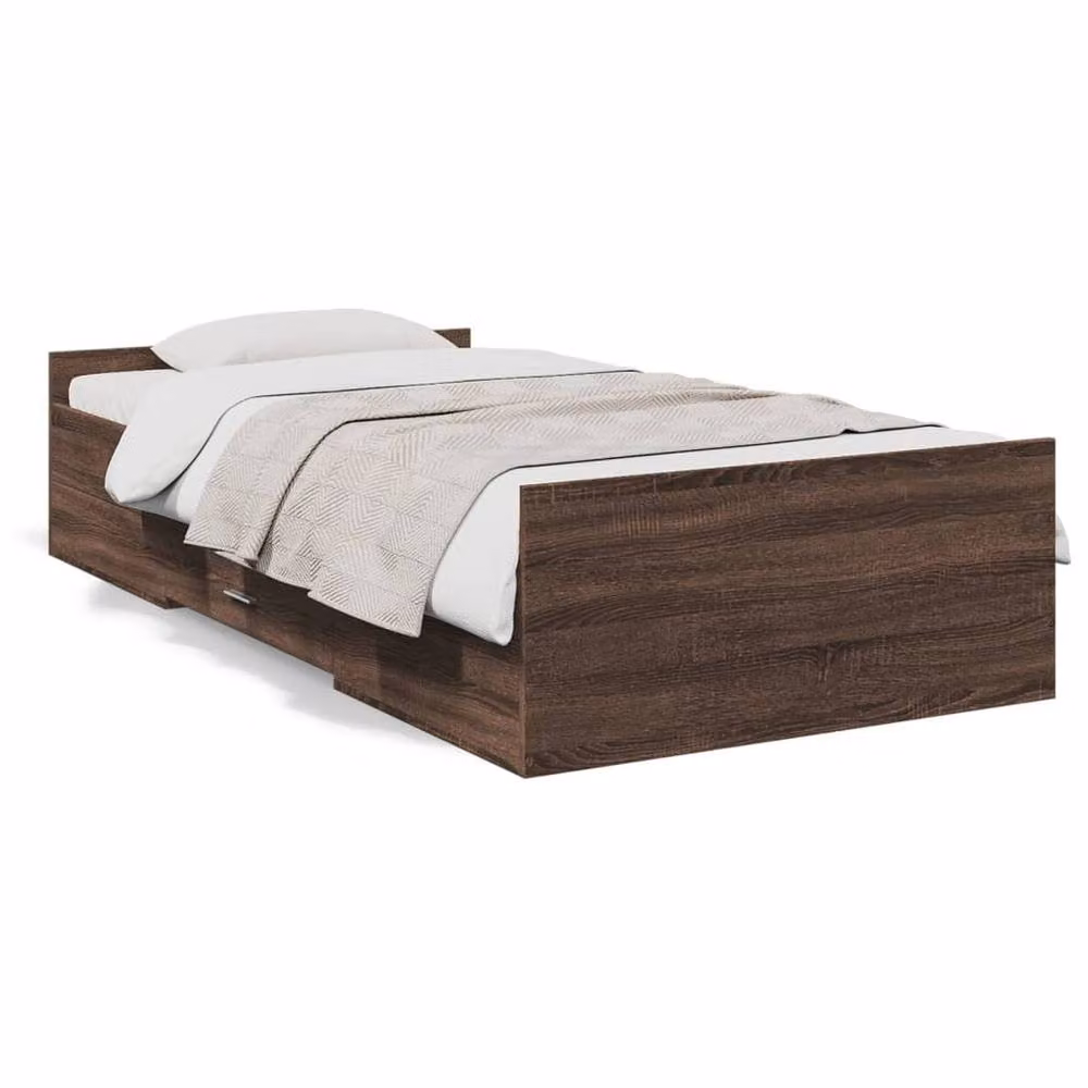 Berkfield Home Modern Small Single Bed Frame with Drawers in Brown Oak, W/D/H: 75 x 190 x 40 cm – 3
