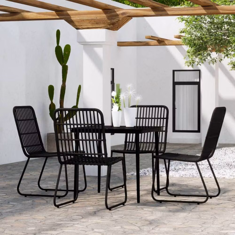 Berkfield Home 5 Piece Black Garden Dining Set with Metal, Glass and Rattan – 1