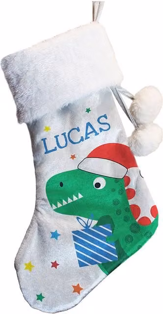 Personalised Memento Company Personalised Dinosaur Christmas Stocking in Grey