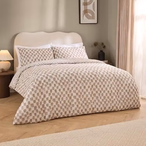 HOEM Nyhavn Reversible Checked Cotton Duvet Cover Set in Brown and Sand, Single (W/H: 137 x 200 cm)