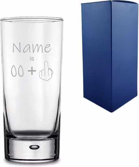 Uniqueful Personalised Funny Bubble Name Age +1 Hiball Glass Tumbler in Clear