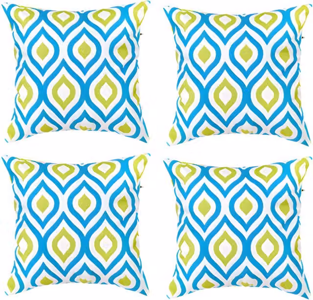 Gardenista Graphic Printed Outdoor Garden Scatter Cushion in Turquoise, Green, Beige and Blue