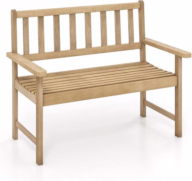 Costway Brown Teak Wood Patio Loveseat Park Bench Chair