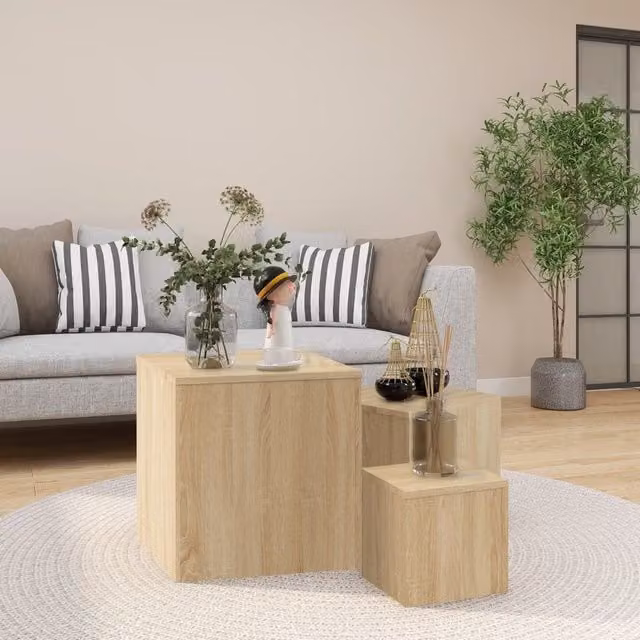 Berkfield Home Set of 3 Sonoma Oak Nesting Side Tables in Brown – 1