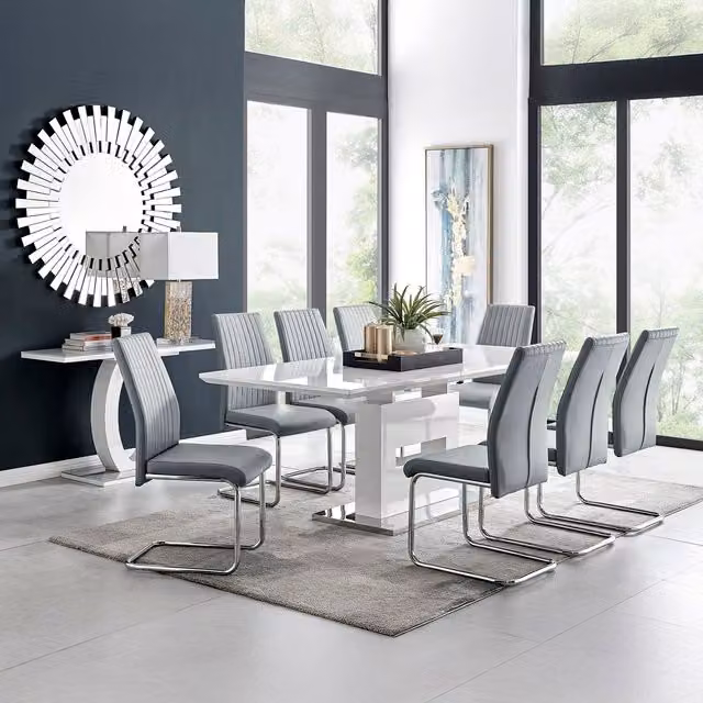 FurnitureboxUK Arezzo Large Extending Dining Table and 8 Lorenzo Chairs in Grey