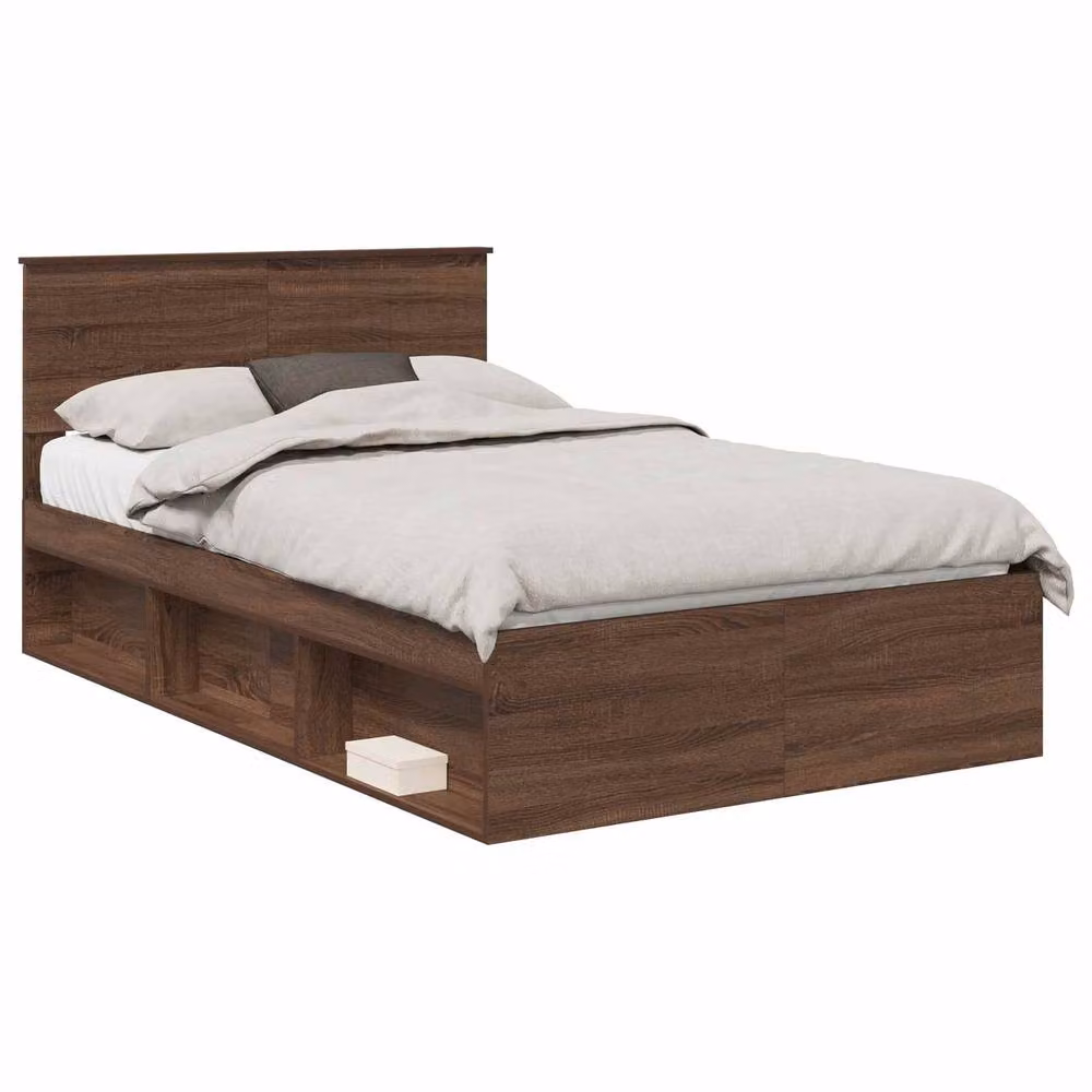Berkfield Home Bed Frame with Headboard in Brown Oak and Pine Wood, W/D/H: 120 x 190 cm – 2