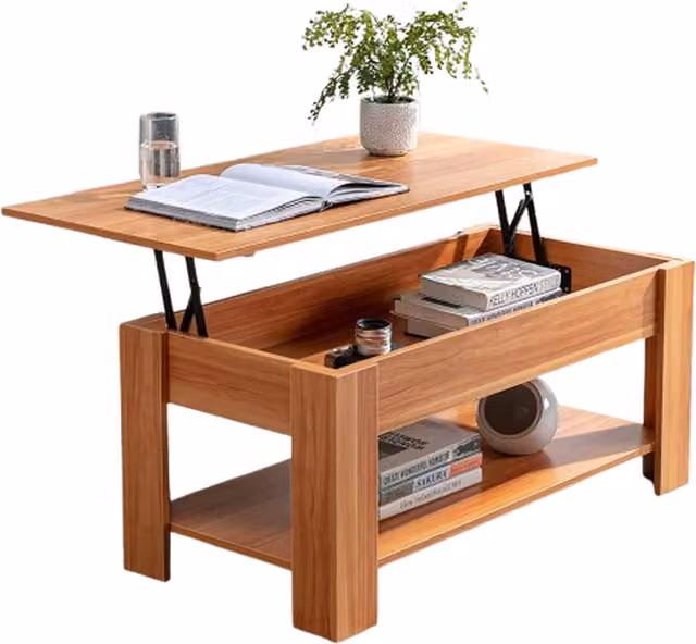 Modcraft Modern Orange Rectangular Coffee Table with Lift Mechanism and Storage Shelf