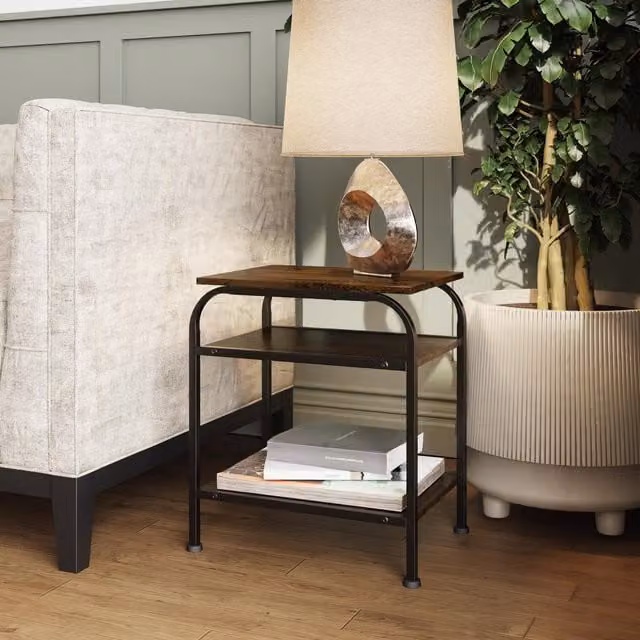 FW Style 3 Tier Industrial Storage Side Table in Brown and Black