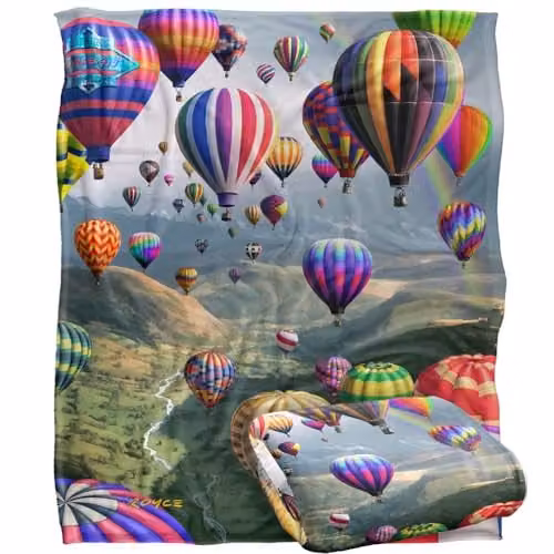 JQ Licensing Royce Mcclure Hot Air Balloon Sky Roads Super Soft Fleece Throw Blanket, White and Multicolour, W/D/H: 152 x 127 cm – 1