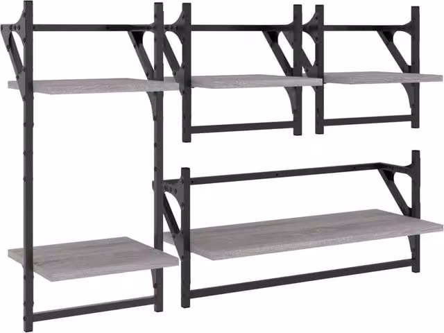 Berkfield Home 4 Piece Grey Sonoma Wall Mounted Shelf Set with Hanging Rods in Engineered Wood
