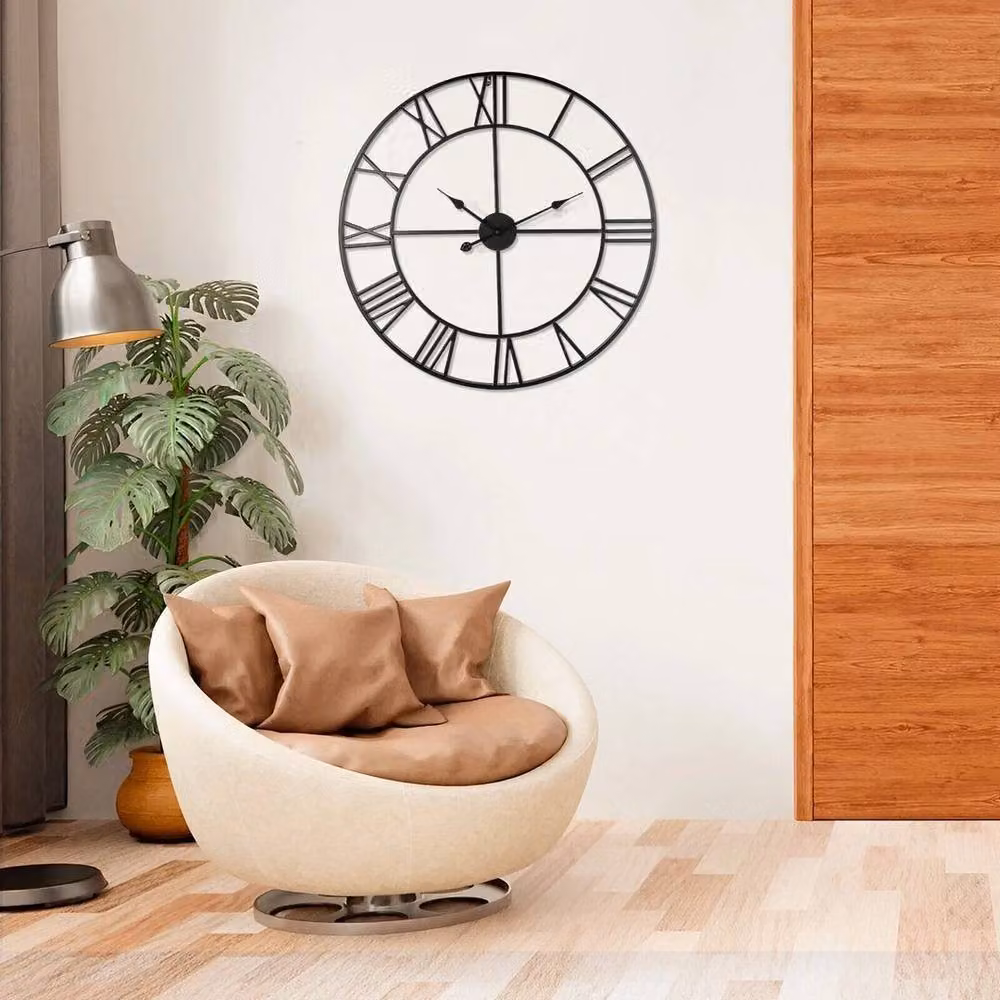 SPETLEK Large Round Roman Outdoor Garden Wall Clock in Black – 4
