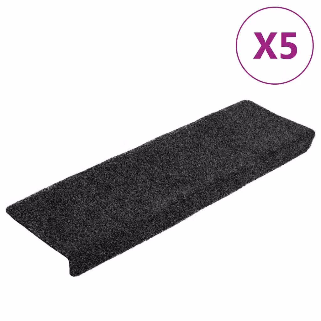 Berkfield Home Non-Slip Needle Punch Stair Mats, Grey, 5 Pack, W/D/H: 65 x 21 x 4 cm – 2