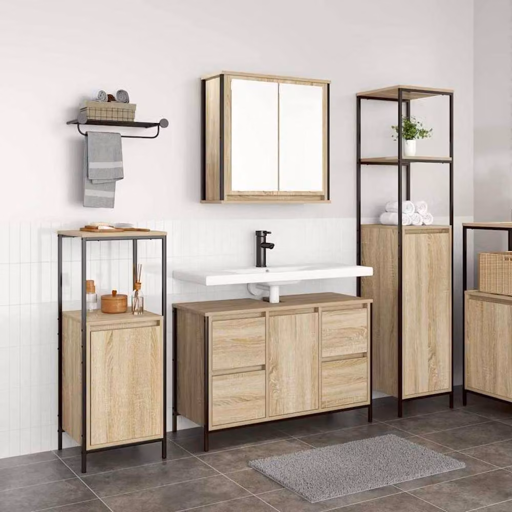 Berkfield Home Modern 3 Piece Bathroom Furniture Set in Sonoma Oak, Light Tan – 2