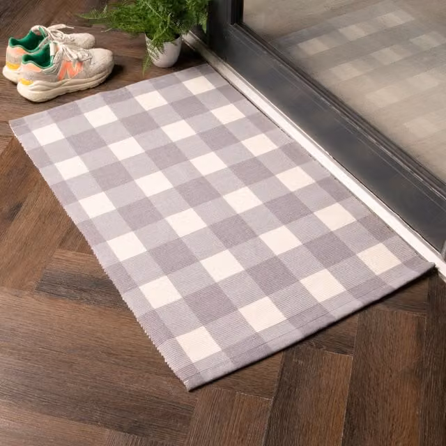 Artsy Mats Grey Checked Non-Slip Rectangular Bottom Layer Mat, W: 60 cm, D: 90 cm