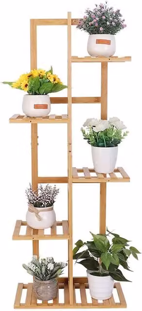 Nordara Bamboo Plant Stand, Natural Brown and Beige Wood Flower Pot Shelf, W/D/H: 40 x 20.2 x 102 cm