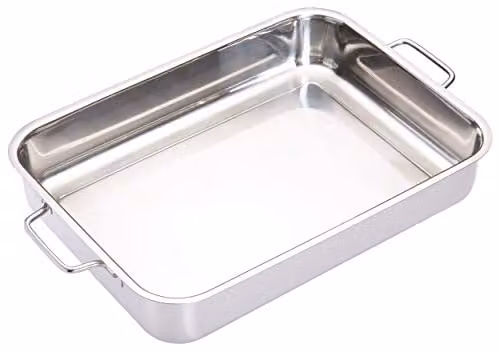 MasterClass Stainless Steel Rectangular Roasting Tin in Silver, W: 27 cm, D: 37 cm, H: 6.5 cm – 1